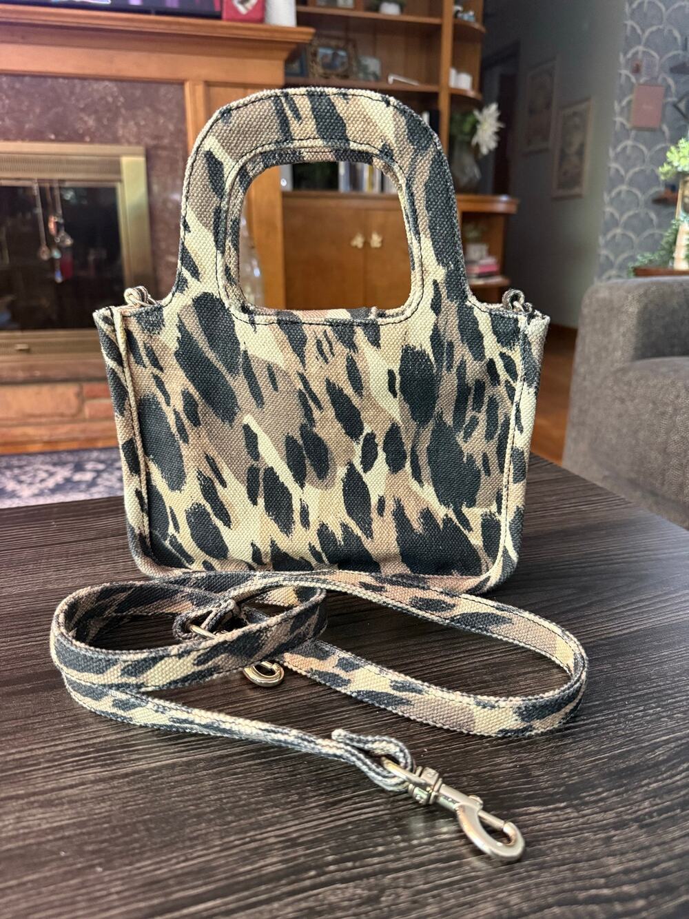 Vince Camuto Oriel Cheetah Canvas Small Tote Convertible Crossbody